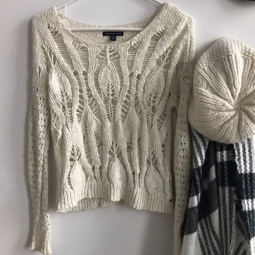 American Eagle Cream Knit Sweater